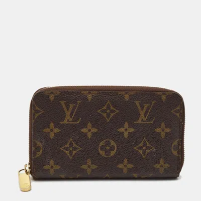 Pre-owned Louis Vuitton Monogram Canvas Zippy Compact Wallet In Brown