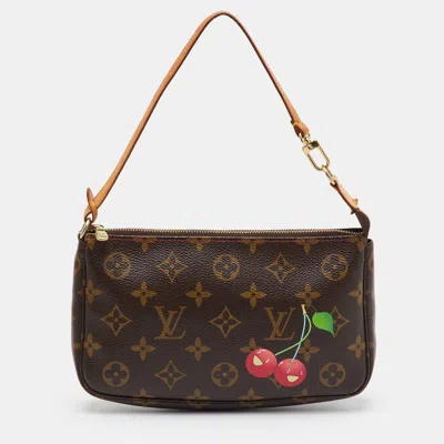 Pre-owned Louis Vuitton Monogram Cerises Pochette Accessoires Bag In Brown