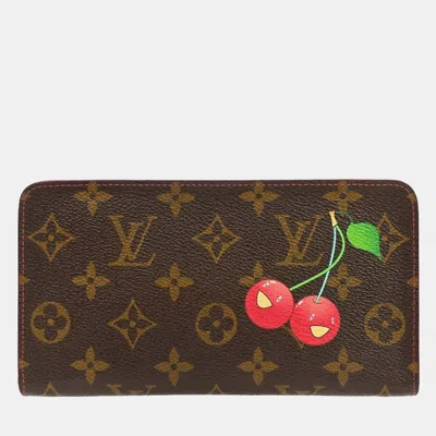Pre-owned Louis Vuitton Monogram Cerises Porte Monnaie Zip Long Wallet Brown Coated Canvas Wallet