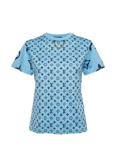 Pre-owned Louis Vuitton Monogram Chain-detail T-shirt In Blue