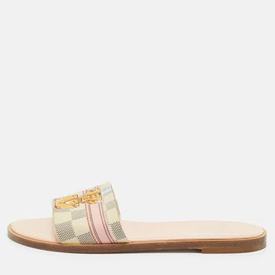 Pre-owned Louis Vuitton Monogram Coated Canvas Lock It Flat Slides Size 37 In White