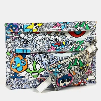 Pre-owned Louis Vuitton Monogram Comic Trio Envelope Pouch Bag Second With Strap Business Card Holder/card Case Clutch Leath In Multi