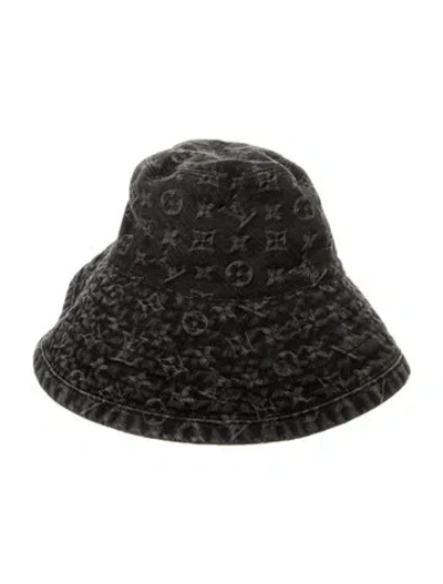 Pre-owned Louis Vuitton Monogram Denim Bucket Hat In Gray