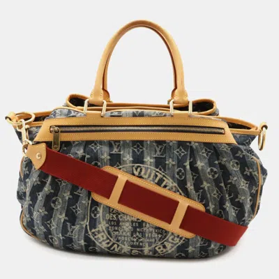 Pre-owned Louis Vuitton Monogram Denim Cabas Raye Gm Blue Tote