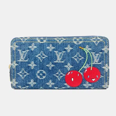 Pre-owned Louis Vuitton Monogram Denim Cherry Lv X Tm Zippy Wallet Long Wallet Round Zipper Blue