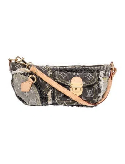 Pre-owned Louis Vuitton Monogram Denim Denim Patchwork Pouchy Vintage In Black