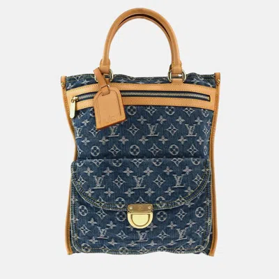 Pre-owned Louis Vuitton Monogram Denim Flat Shopper Tote Handbag In Blue