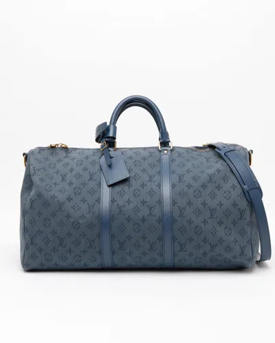 Pre-owned Louis Vuitton Monogram Denim Keepall 50 By Virgil Abloh Weekend Bag In Blue