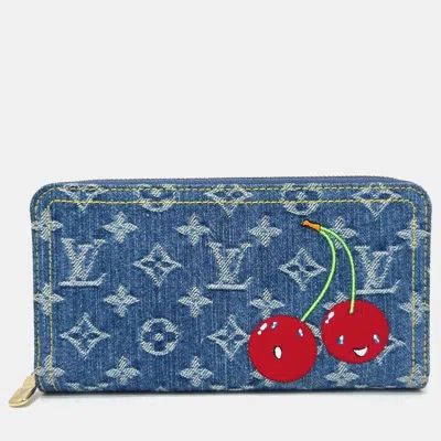 Pre-owned Louis Vuitton Monogram Denim Lv X Tm Zippy Wallet Wallet Long Blue
