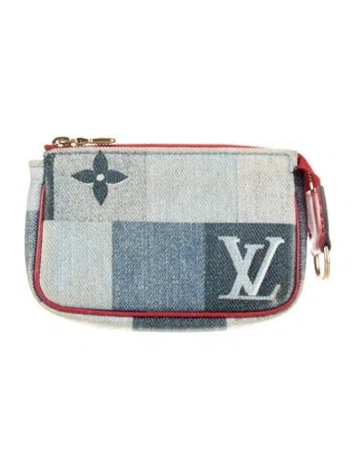 Pre-owned Louis Vuitton Monogram Denim Micro Pochette Key Wallet In Blue