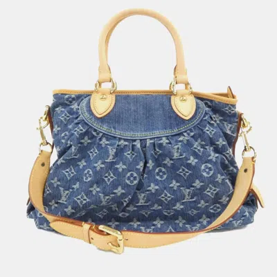Pre-owned Louis Vuitton Monogram Denim Neo Cabby Mm Handbag In Blue
