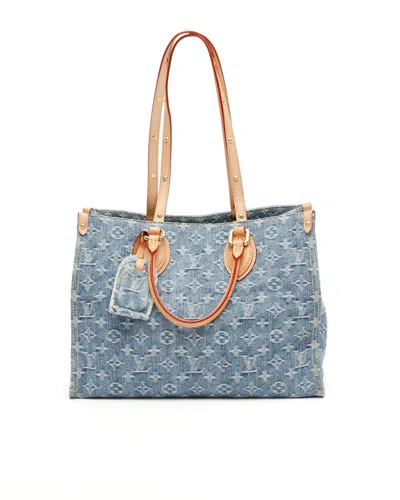 Pre-owned Louis Vuitton Monogram Denim Onthego Mm Bag In Blue