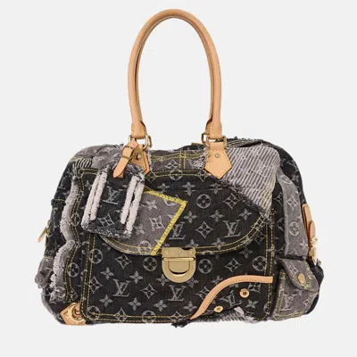 Pre-owned Louis Vuitton Monogram Denim Patchwork Bowly Shoulder Bag In Gray