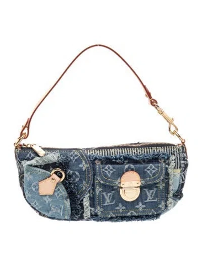 Pre-owned Louis Vuitton Monogram Denim Patchwork Pouchy In Blue