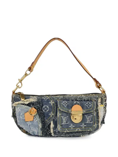 Pre-owned Louis Vuitton Monogram Denim Patchwork Pouchy Shoulder Bag In Blue