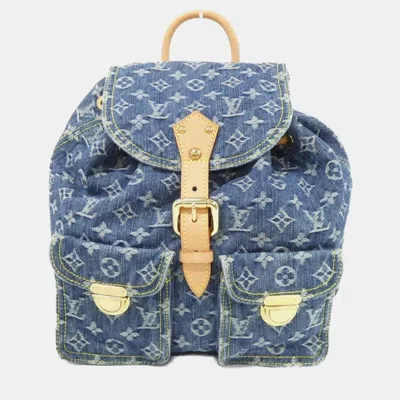 Pre-owned Louis Vuitton Monogram Denim Sac Ad Gm Backpack In Blue