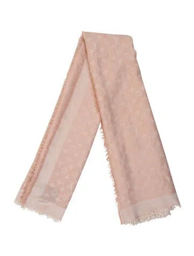 Pre-owned Louis Vuitton Monogram Denim Shine Silk Shawl In Pink