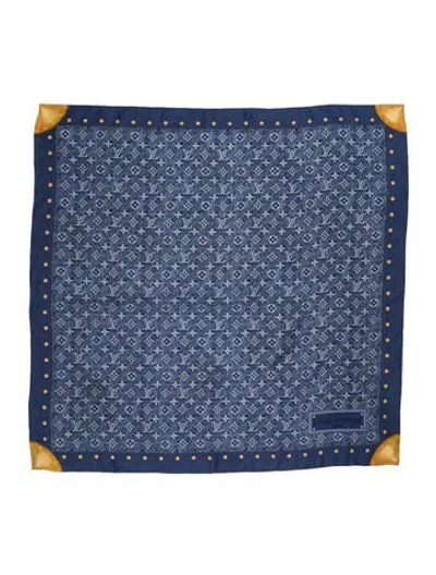 Pre-owned Louis Vuitton Monogram Denim Silk Scarf In Blue