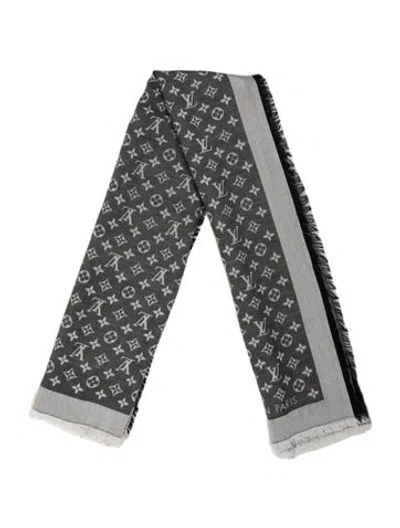 Pre-owned Louis Vuitton Monogram Denim Silk Shawl In Black/white