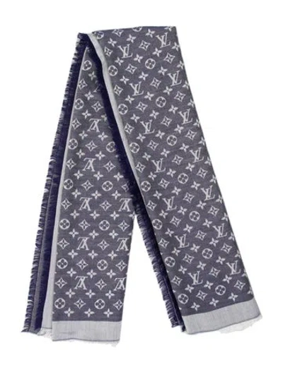 Pre-owned Louis Vuitton Monogram Denim Silk Shawl In Blue