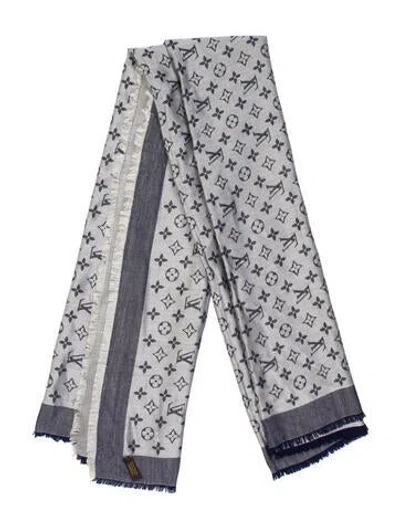 Pre-owned Louis Vuitton Monogram Denim Silk Shawl In Blue