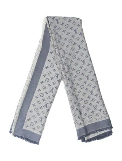 Pre-owned Louis Vuitton Monogram Denim Silk Shawl In Blue