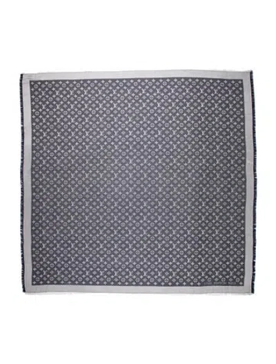Pre-owned Louis Vuitton Monogram Denim Silk Shawl In Blue/grey