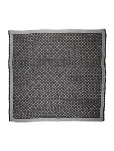 Pre-owned Louis Vuitton Monogram Denim Silk Shawl In Grey