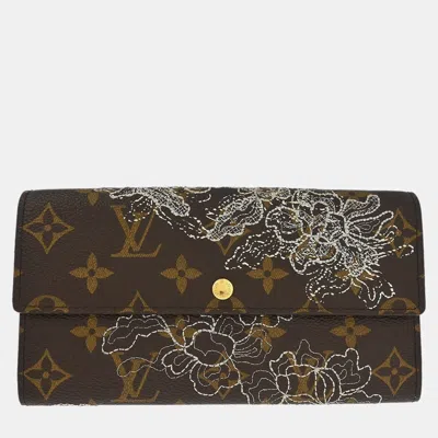 Pre-owned Louis Vuitton Monogram Dentelle Portefeuille Sarah Wallet In Brown