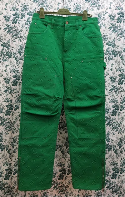Pre-owned Louis Vuitton Monogram Detail Carpenter Denim Jeans In Green