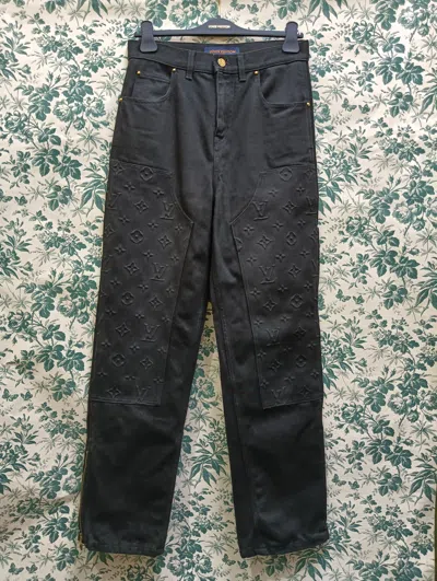 Pre-owned Louis Vuitton Monogram Detail Carpenter Denim Pants In Black