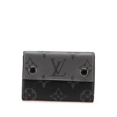 Pre-owned Louis Vuitton Monogram Eclipse Black Gray Monogram Eclipse Leather Bill Wallet (tri-fold) ( In Multi