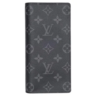Pre-owned Louis Vuitton Monogram Eclipse Brazza Wallet In Gray Black Leather