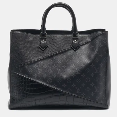 Pre-owned Louis Vuitton Monogram Eclipse Canvas And Leather Grand Sac Tote In Black