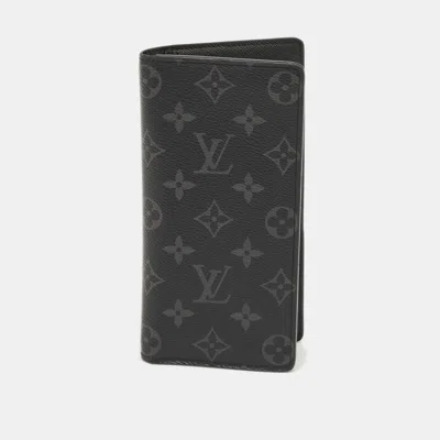 Pre-owned Louis Vuitton Monogram Eclipse Canvas Brazza Wallet In Black