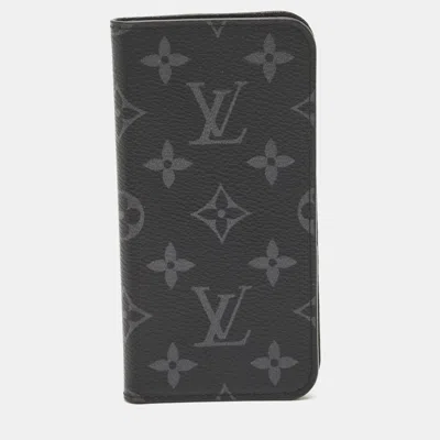 Pre-owned Louis Vuitton Monogram Eclipse Canvas Iphone X Folio Case In Black