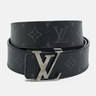 Pre-owned Louis Vuitton Monogram Eclipse Canvas Lv Initiales Belt 95cm In Black