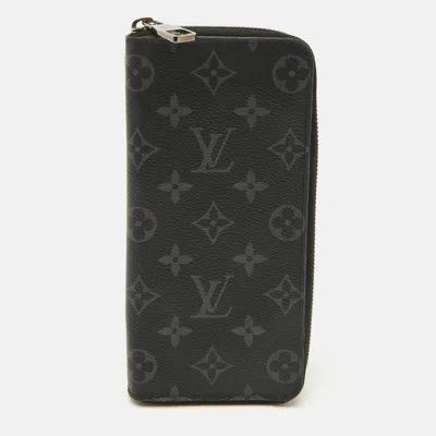 Pre-owned Louis Vuitton Monogram Eclipse Canvas Zippy Wallet Vertical In Black