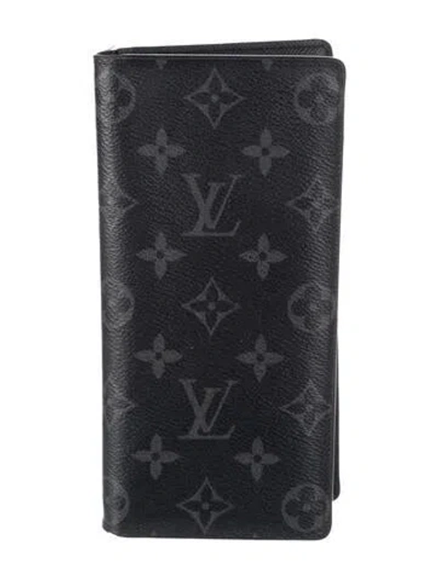 Pre-owned Louis Vuitton Monogram Eclipse Coated Canvas Brazza Wallet In Black