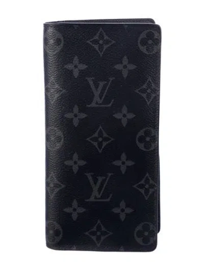 Pre-owned Louis Vuitton Monogram Eclipse Coated Canvas Brazza Wallet In Black