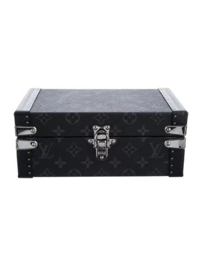 Pre-owned Louis Vuitton Monogram Eclipse Cuff Links Case In Black