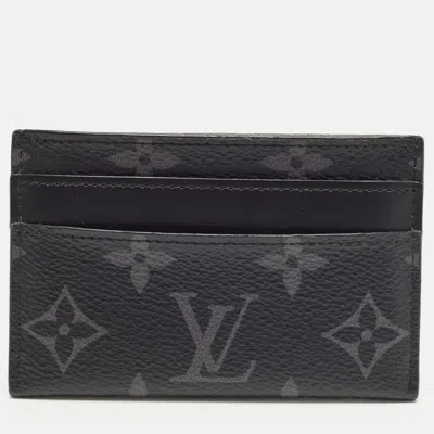 Pre-owned Louis Vuitton Monogram Eclipse Double Card Holder In Black