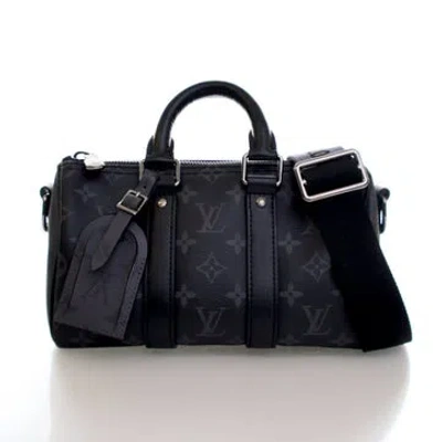 Pre-owned Louis Vuitton Monogram Eclipse Keepall Bandouliere 25 In Black