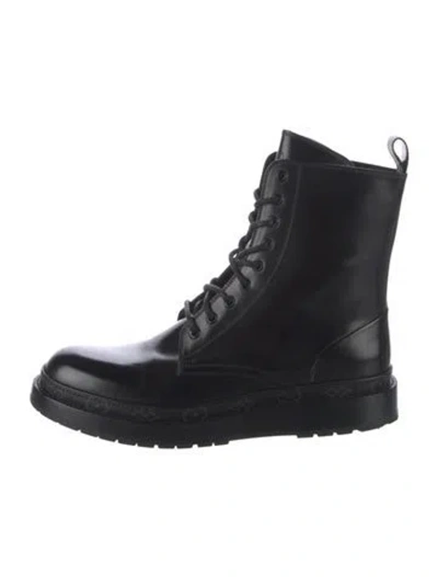 Pre-owned Louis Vuitton Monogram Eclipse Leather Combat Boots In Black