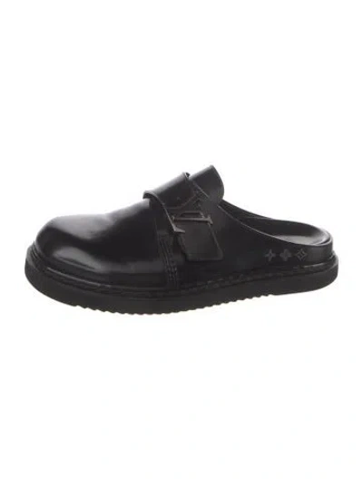 Pre-owned Louis Vuitton Monogram Eclipse Leather Slippers In Black