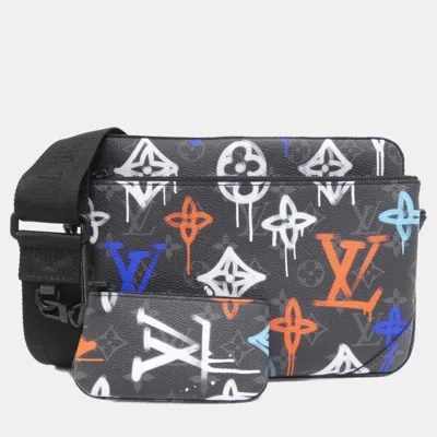 Pre-owned Louis Vuitton Monogram Eclipse (lv Graffiti) Trio Messenger Shoulder Bag In Black