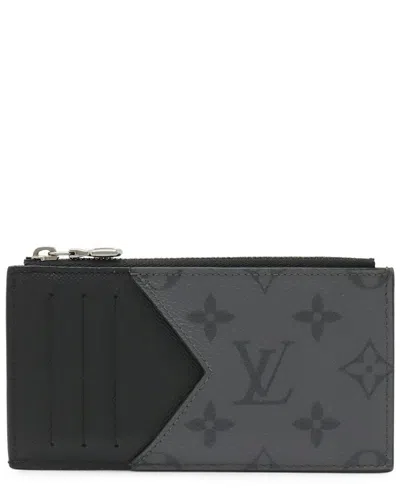 Pre-owned Louis Vuitton Monogram Eclipse Reverse Coin Card Holder (authentic Pre-loved) In Grey/grey