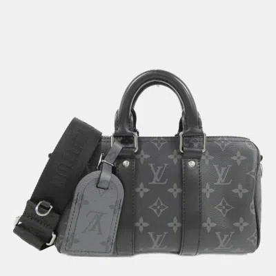 Pre-owned Louis Vuitton Monogram Eclipse Reverse Keepall Bandouliere 25 Cm Boston Bag