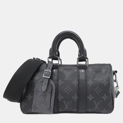 Pre-owned Louis Vuitton Monogram Eclipse Reverse Keepall Bandouliere 25cm Boston Bag In Black