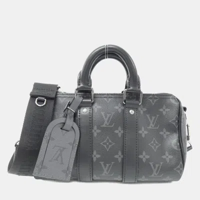 Pre-owned Louis Vuitton Monogram Eclipse Reverse Keepall Bandouliere 25cm Boston Bag In Black